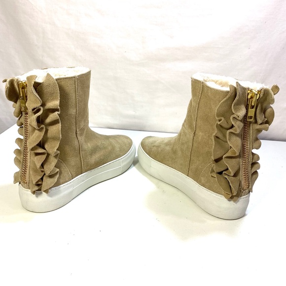 J Slides Ruffle Suede Ankle Boot Bootie - Picture 6 of 7
